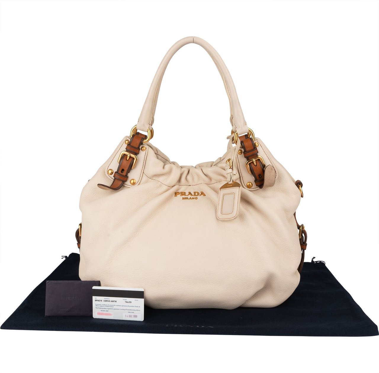 Prada Prada Classic Talco Deerskin City Handbag Wit