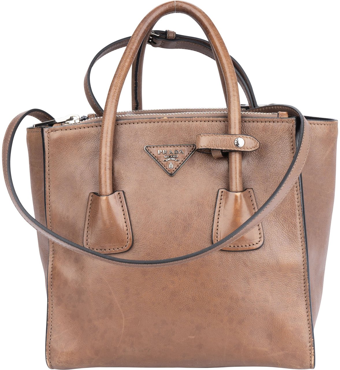 Prada Prada Brown Leather Twin Zip Handbag Bruin