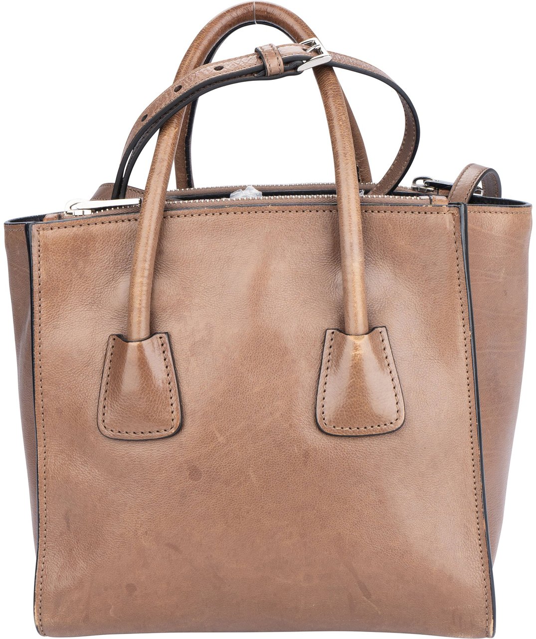 Prada Prada Brown Leather Twin Zip Handbag Bruin