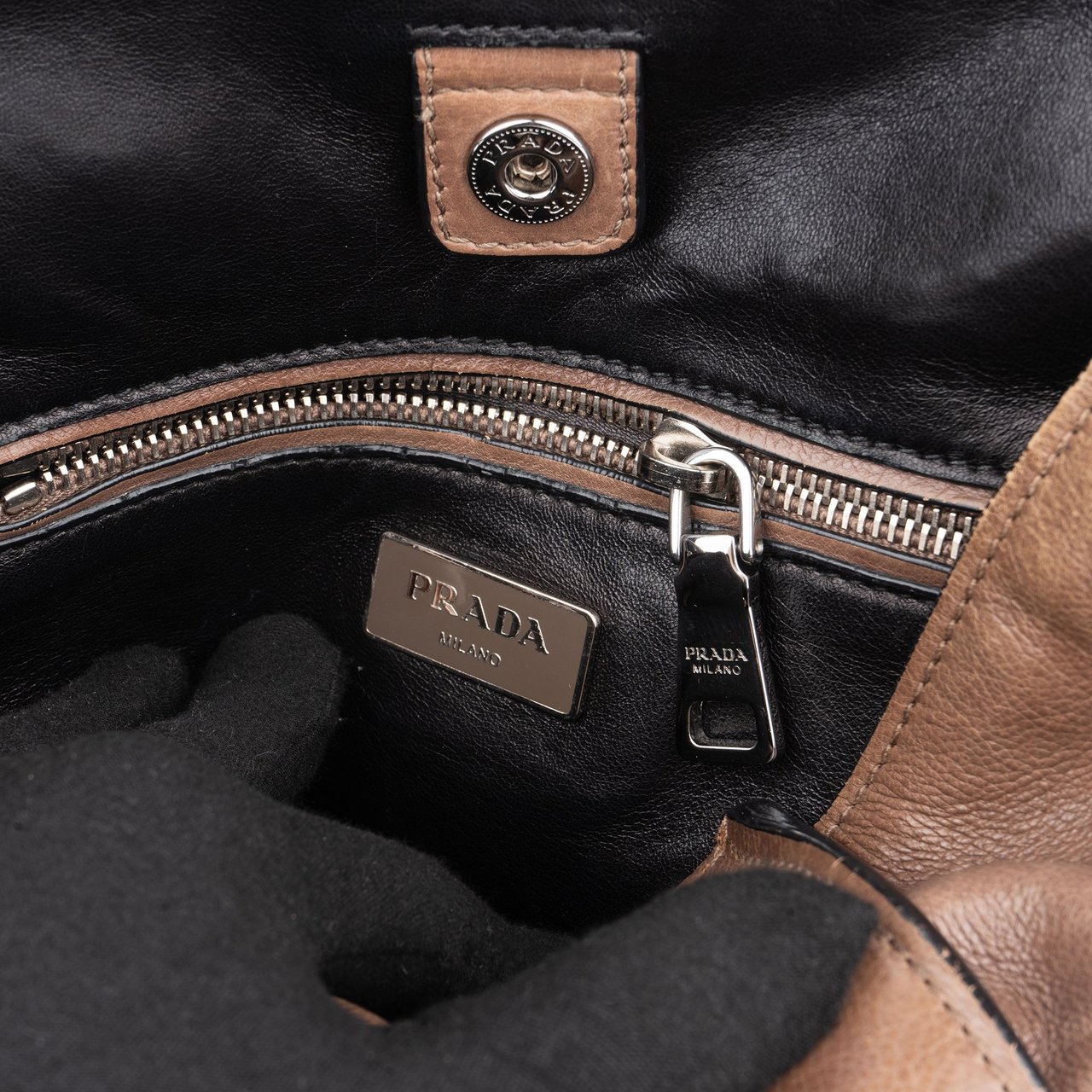 Prada Prada Brown Leather Twin Zip Handbag Bruin