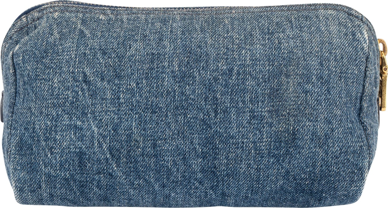 Prada Prada Denim Monogram Triangle Pouch Blauw
