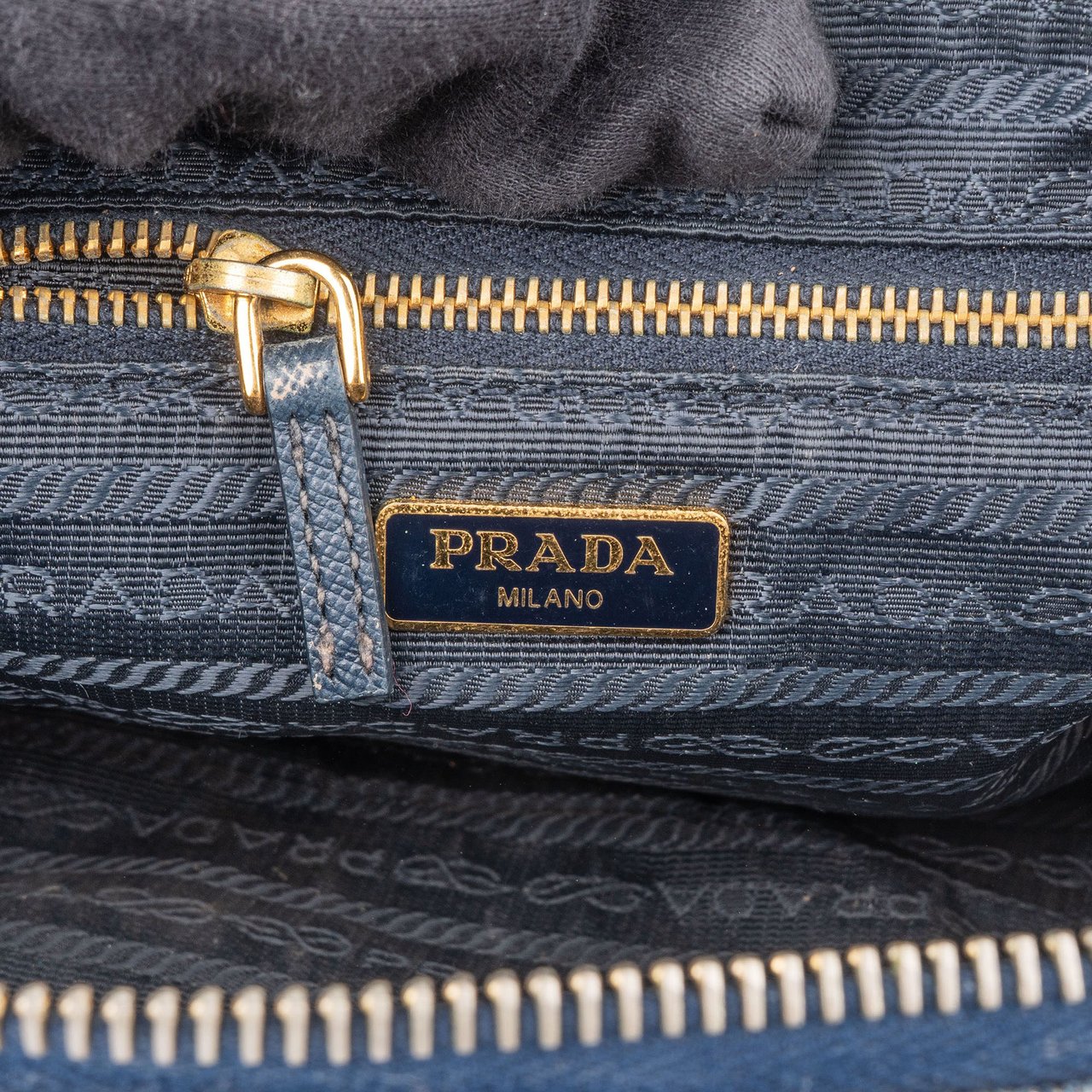 Prada Prada Denim Monogram Triangle Pouch Blauw