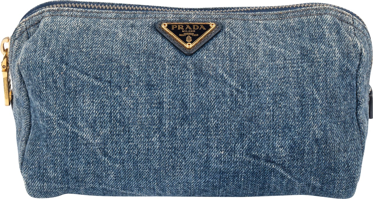 Prada Prada Denim Monogram Triangle Pouch Blauw