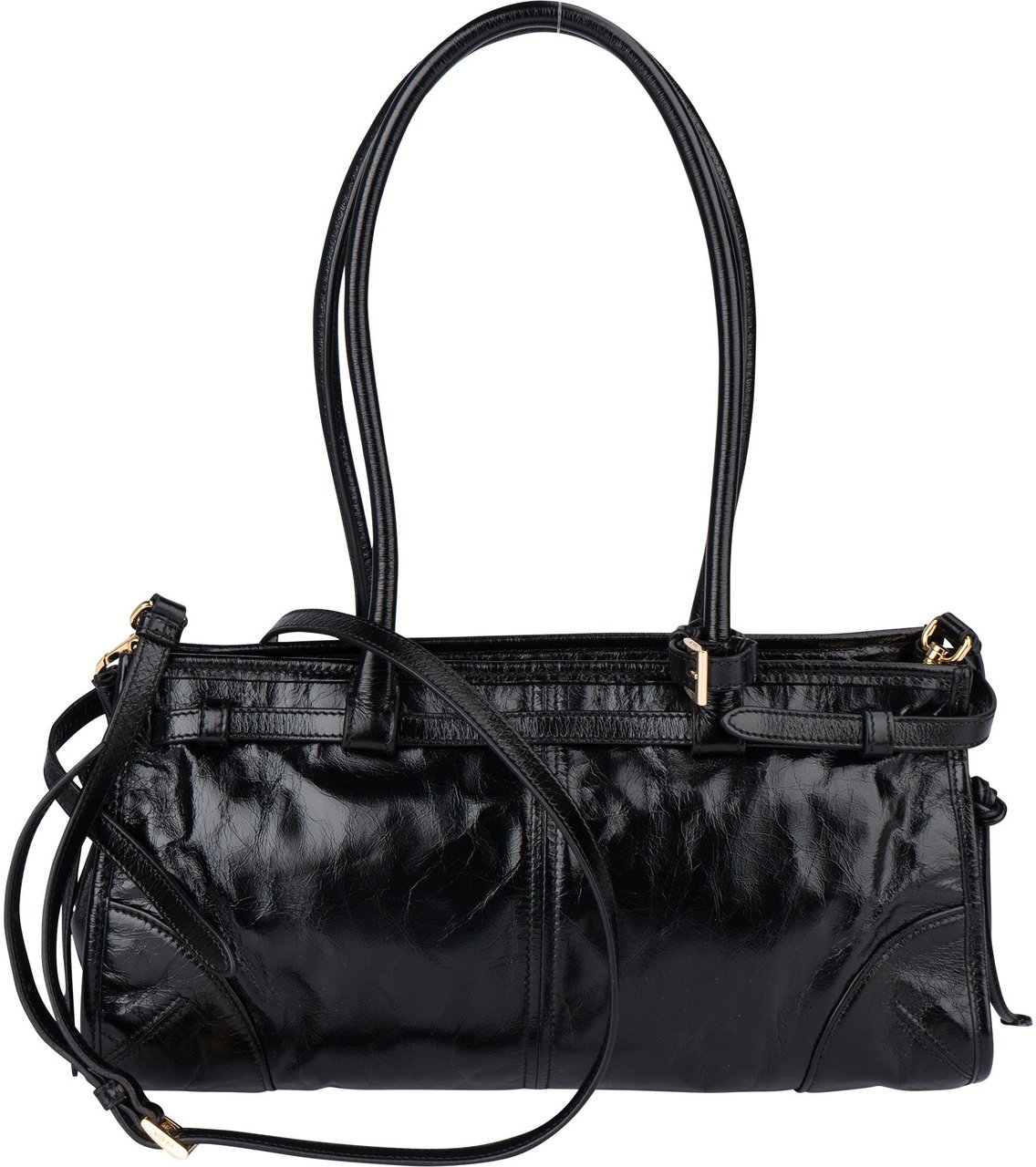 Prada Prada Black Leather Triangle Bonnie Shoulder Bag Zwart