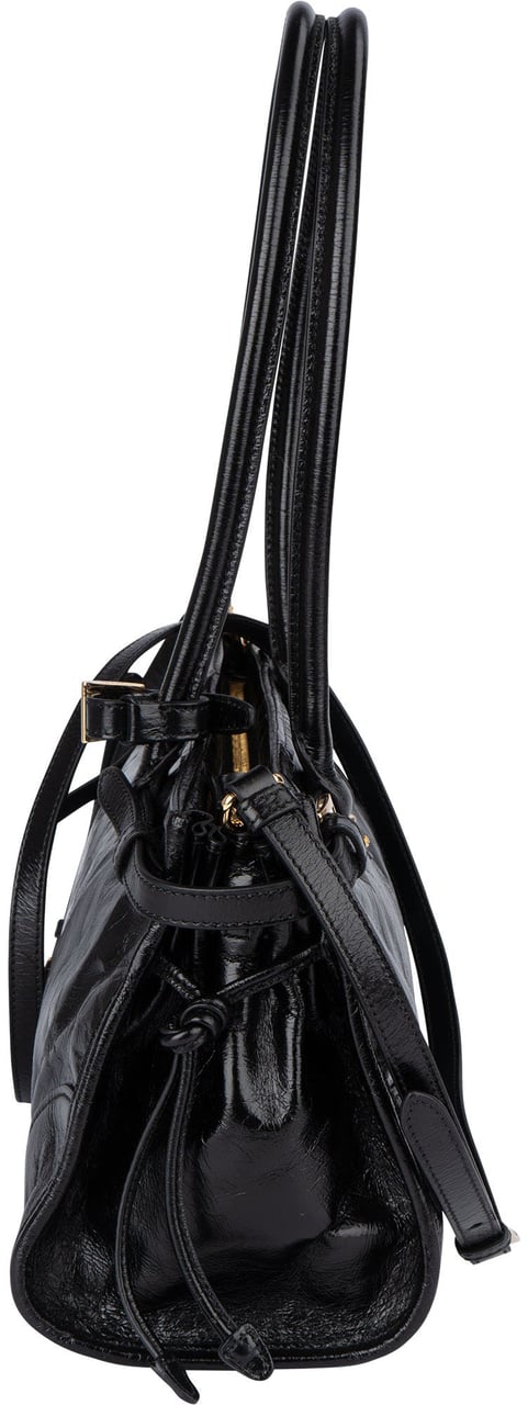 Prada Prada Black Leather Triangle Bonnie Shoulder Bag Zwart