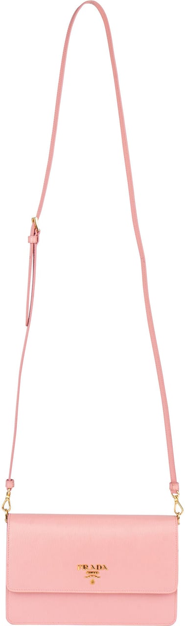Prada Prada Pink Saffiano Leather Move Wallet On Chain Crossbody Bag Rood