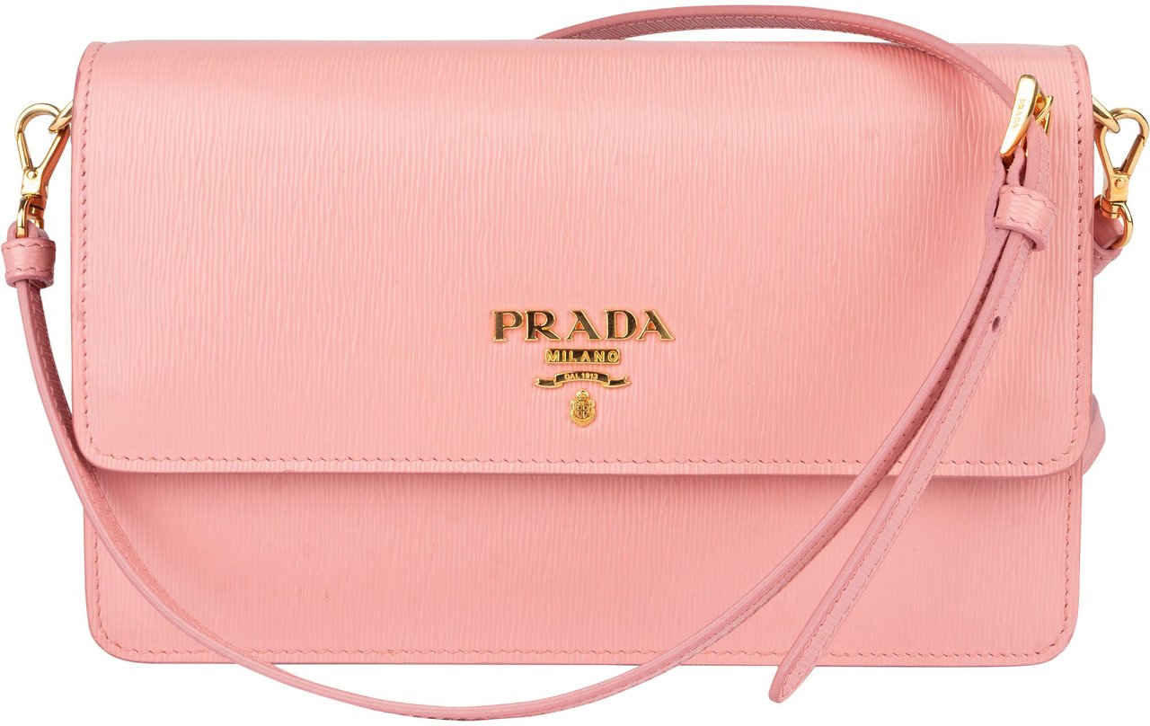 Prada Prada Pink Saffiano Leather Move Wallet On Chain Crossbody Bag Rood