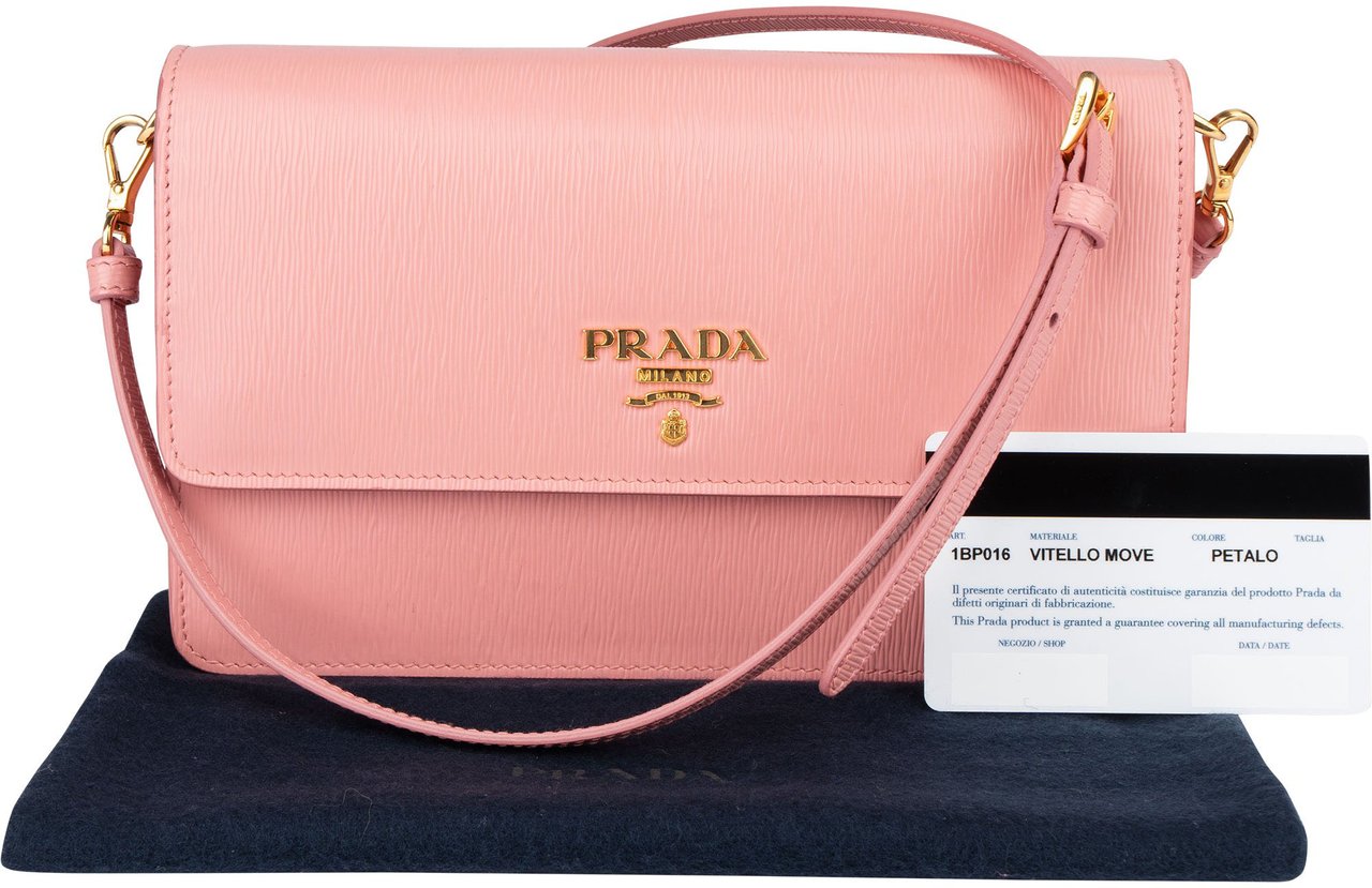 Prada Prada Pink Saffiano Leather Move Wallet On Chain Crossbody Bag Rood