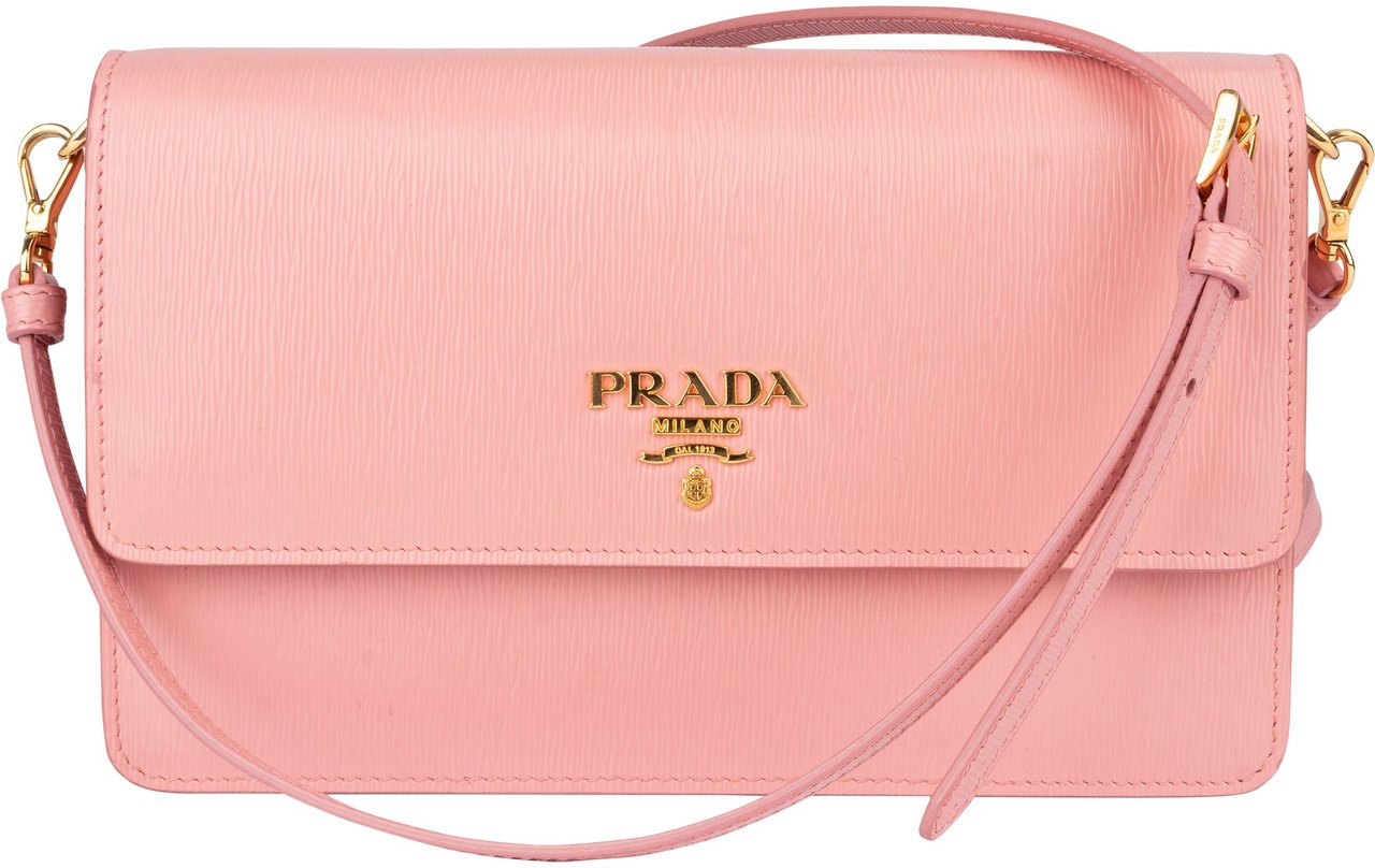 Prada Prada Pink Saffiano Leather Move Wallet On Chain Crossbody Bag Rood
