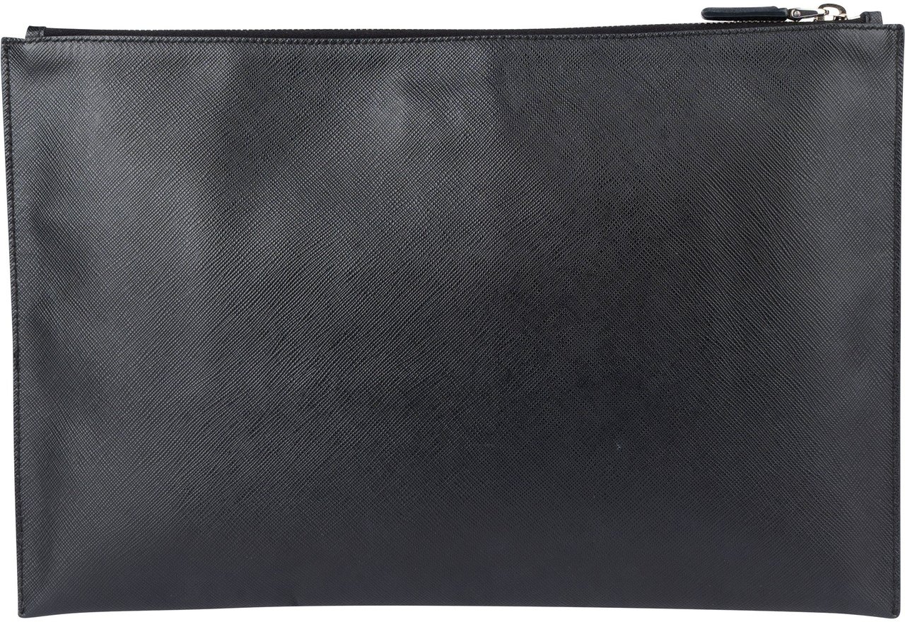 Prada Prada Black Saffiano Leather Rabbit Clutch Zwart