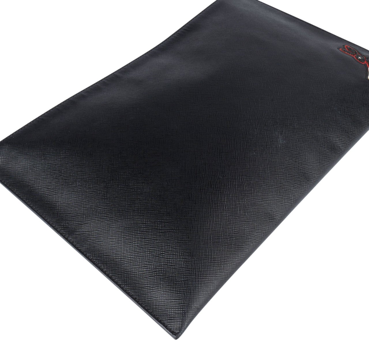 Prada Prada Black Saffiano Leather Rabbit Clutch Zwart