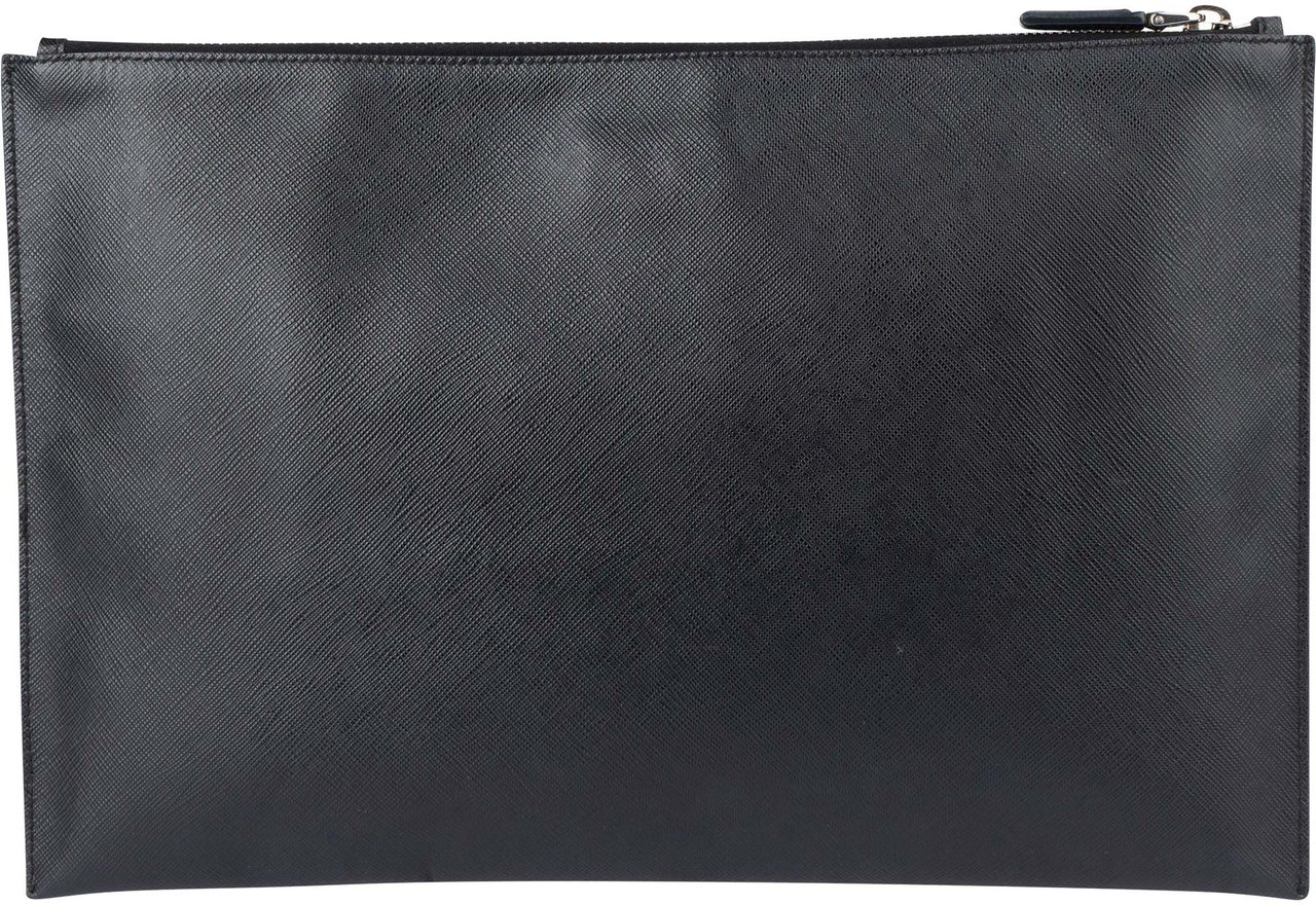 Prada Black Saffiano Leather Rabbit Clutch Zwart