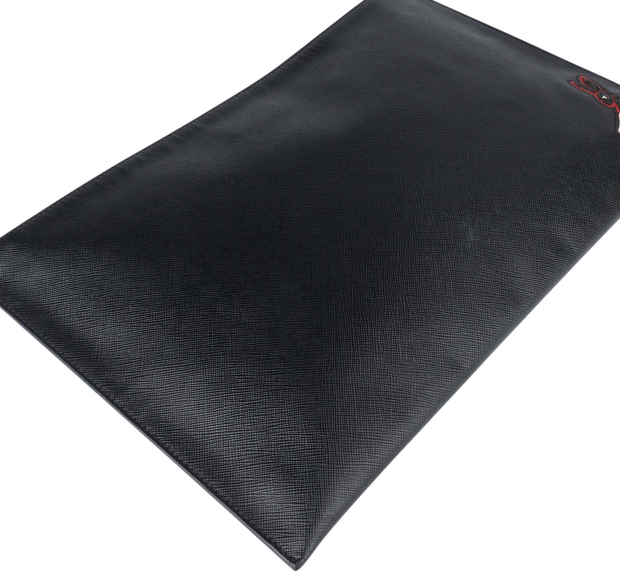 Prada Black Saffiano Leather Rabbit Clutch Zwart