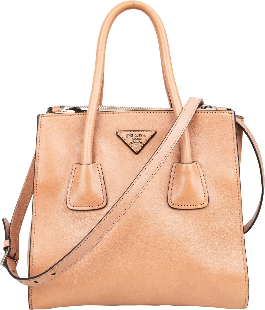 Prada Prada Leather Vitello Handbag Bruin