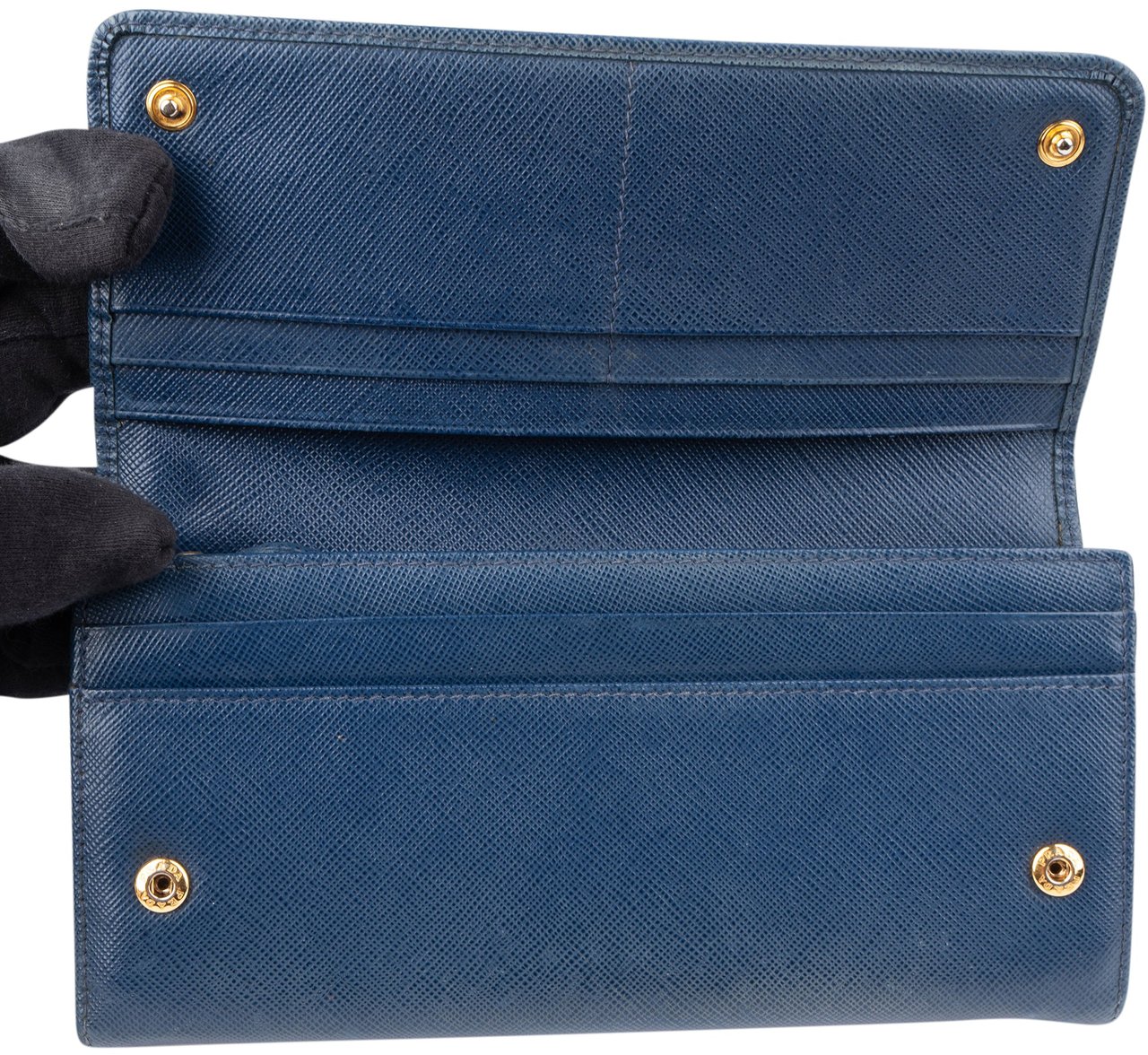 Prada Prada Bleu Saffiano Leather Wallet Blauw