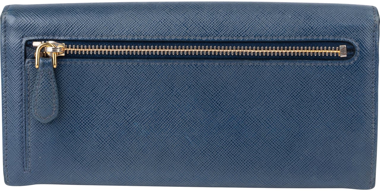 Prada Prada Bleu Saffiano Leather Wallet Blauw