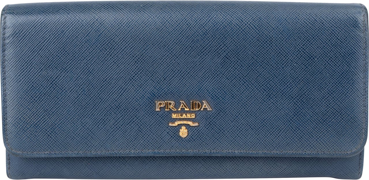 Prada Prada Bleu Saffiano Leather Wallet Blauw