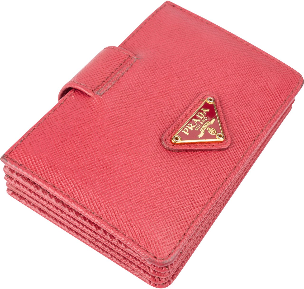 Prada Prada Pink Saffiano Leather Triangle Cardholder Rood