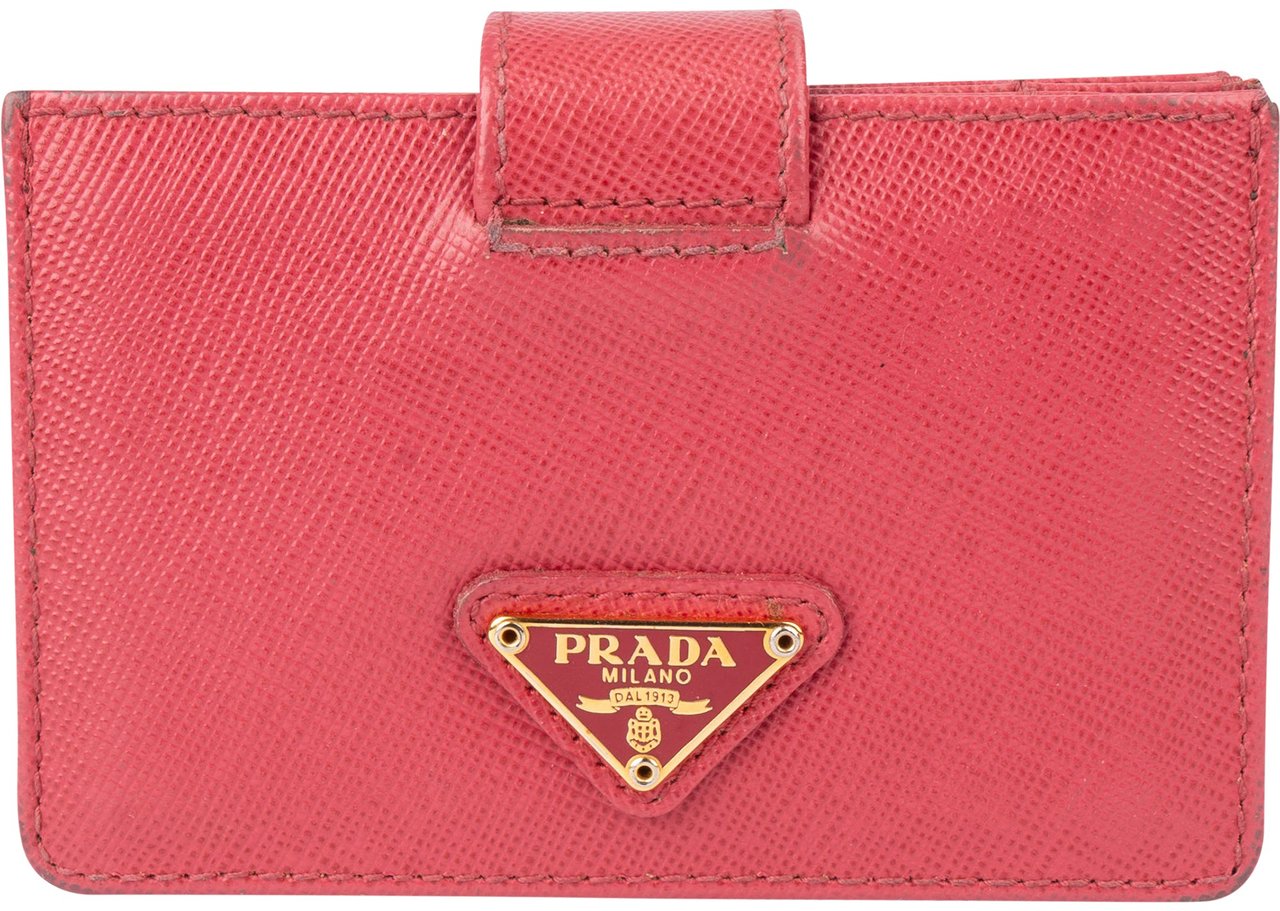 Prada Prada Pink Saffiano Leather Triangle Cardholder Rood