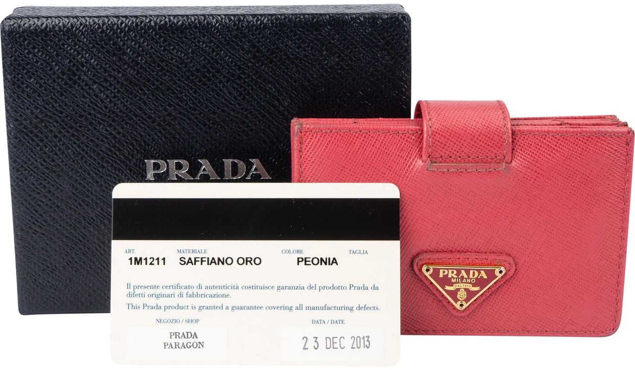 Prada Prada Pink Saffiano Leather Triangle Cardholder Rood