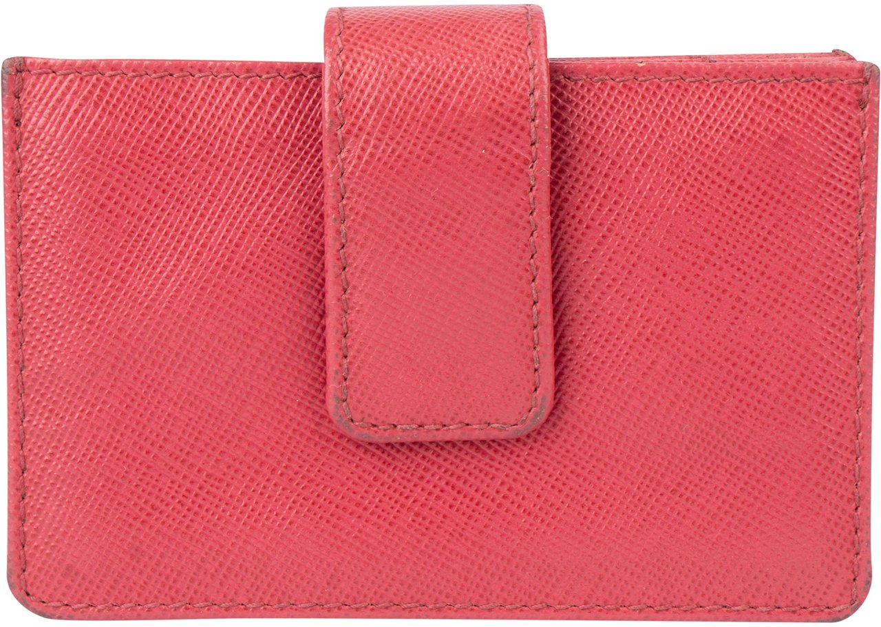 Prada Prada Pink Saffiano Leather Triangle Cardholder Rood