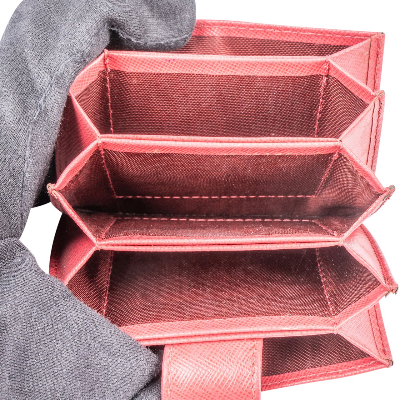 Prada Prada Pink Saffiano Leather Triangle Cardholder Rood