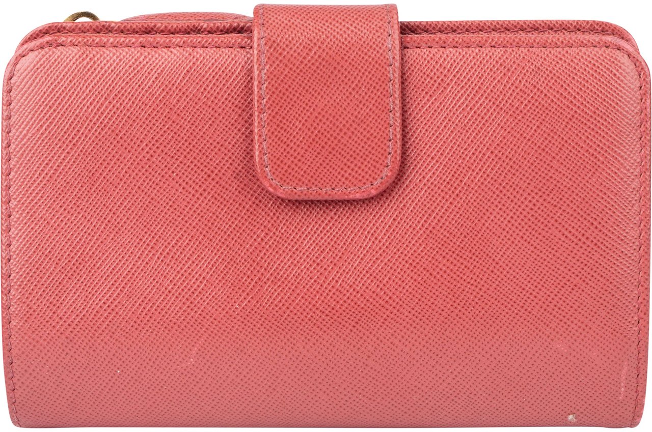 Prada Pink Saffiano Leather Clip Wallet Roze