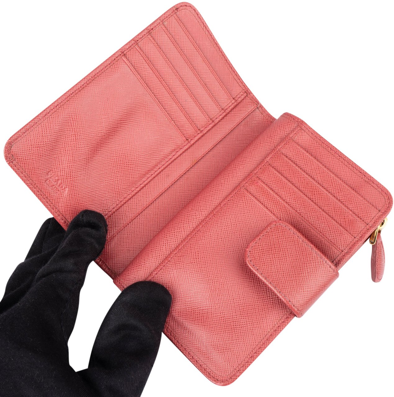 Prada Pink Saffiano Leather Clip Wallet Roze