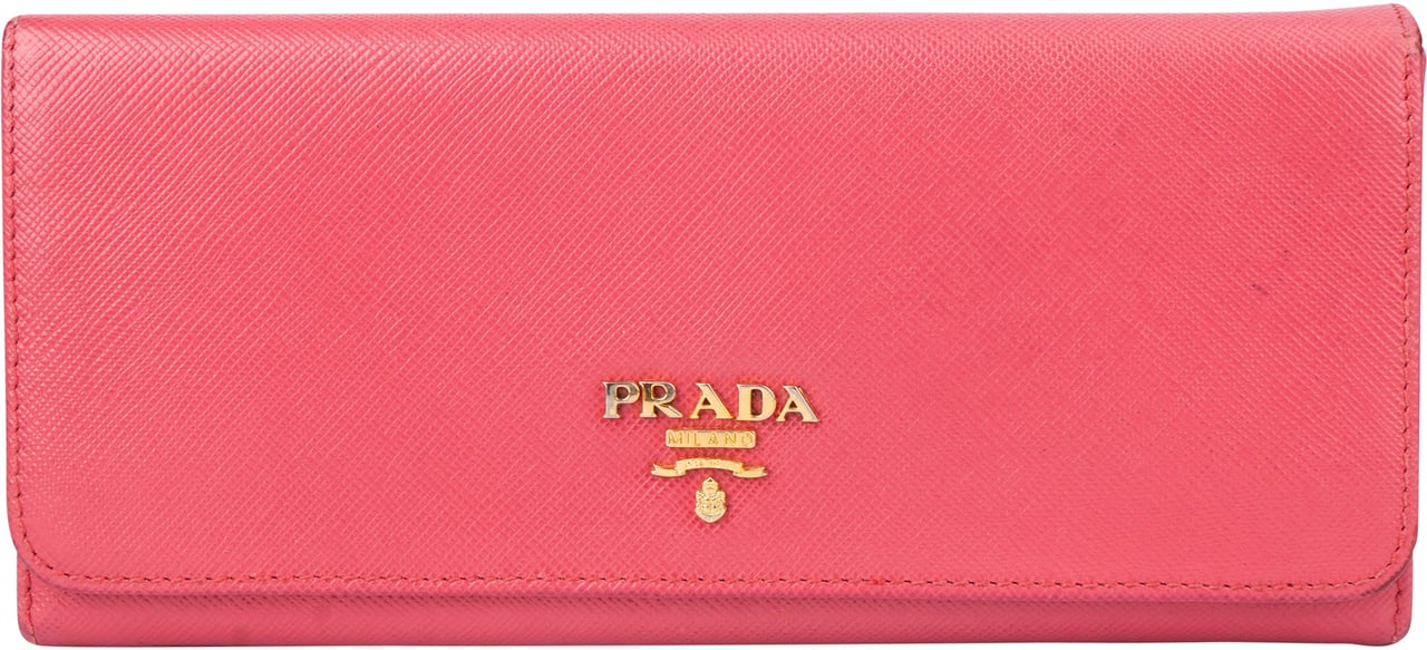 Prada Prada Pink Saffiano Leather Wallet Rood