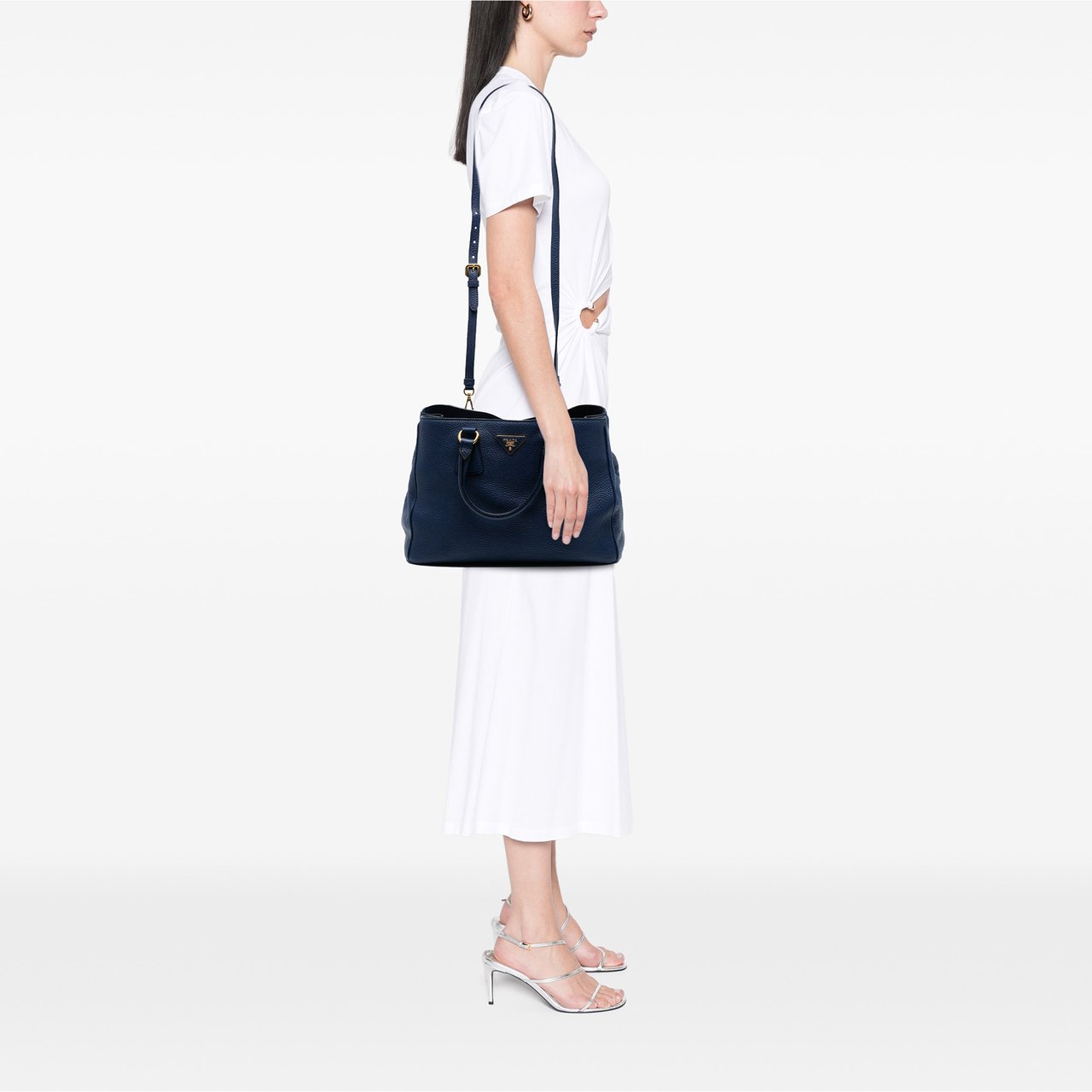 Prada Vitello Daino Open Convertible Tote Blauw