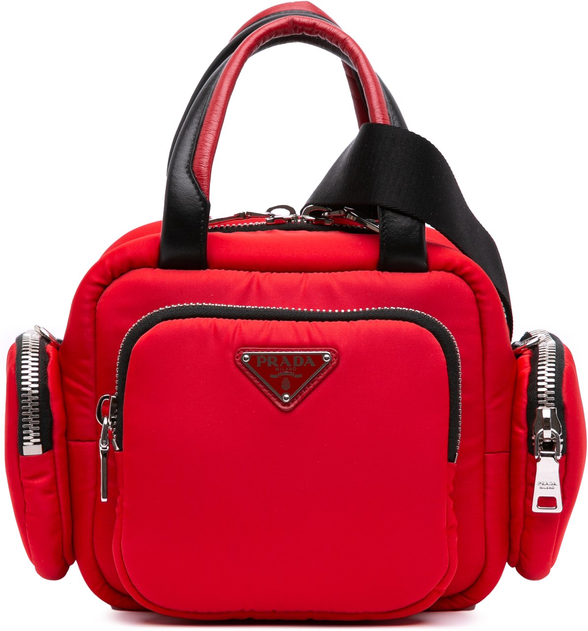 Prada Tessuto Pocket Top Handle Cargo Bag Rood