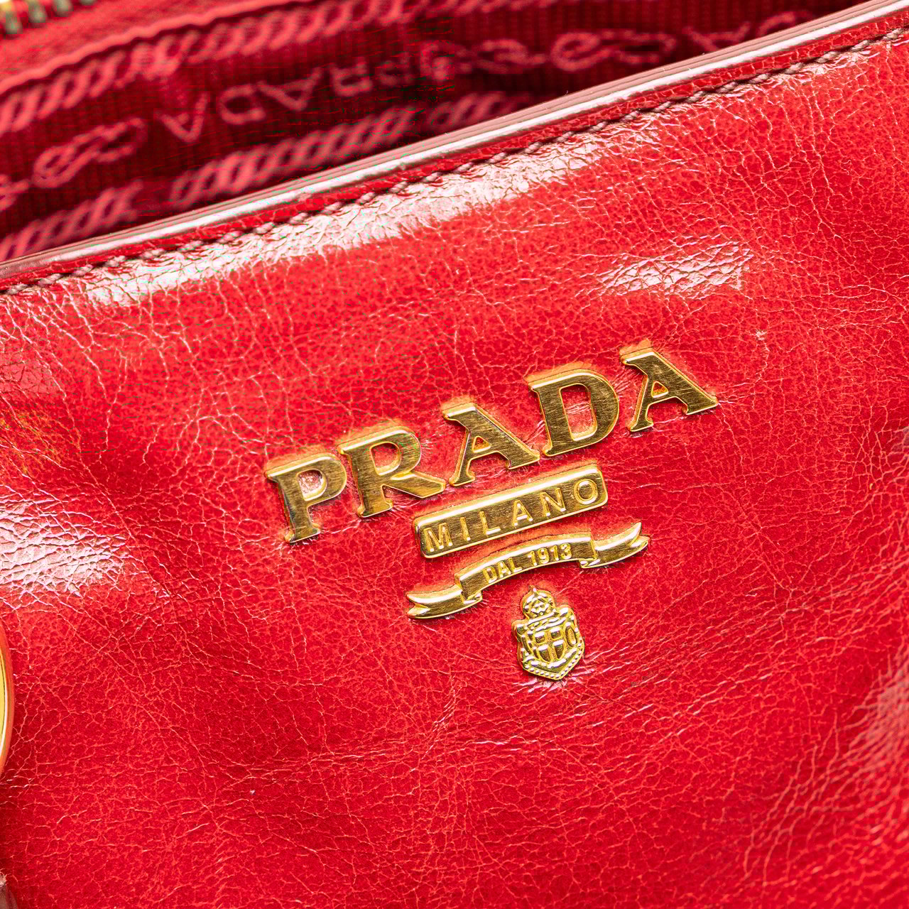 Prada Vitello Shine Satchel Rood
