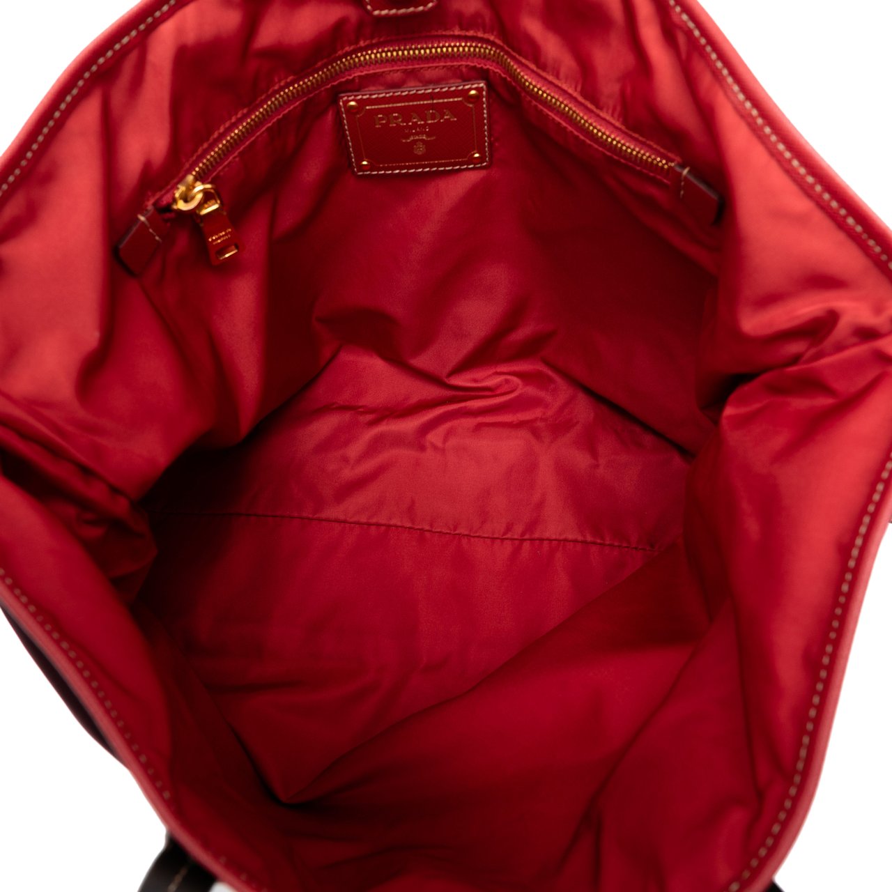 Prada Saffiano Trimmed Tessuto Tote Rood