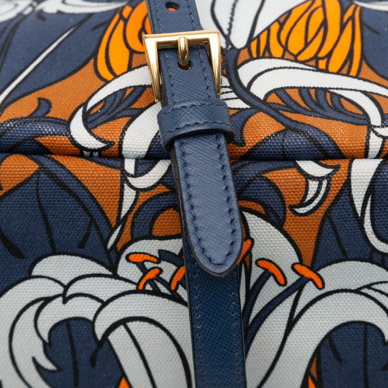 Prada Small Floral Printed Canvas Canapa Satchel Blauw
