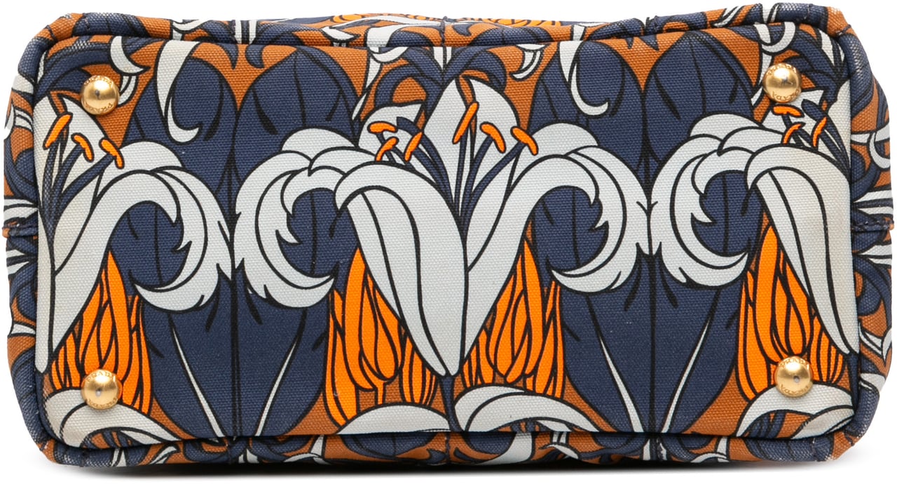 Prada Small Floral Printed Canvas Canapa Satchel Blauw