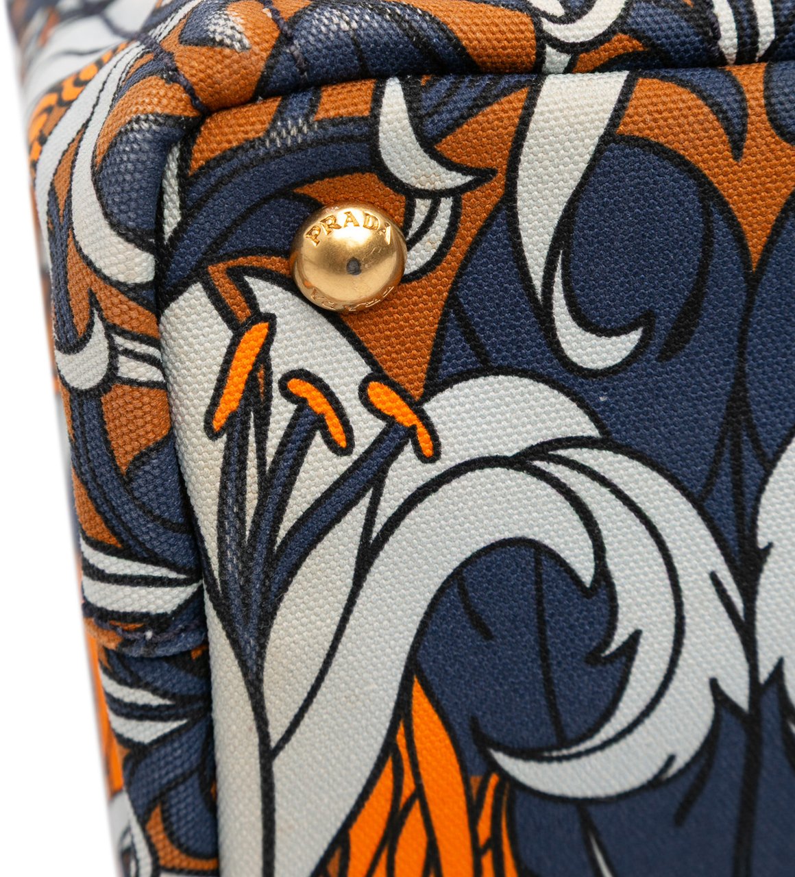 Prada Small Floral Printed Canvas Canapa Satchel Blauw