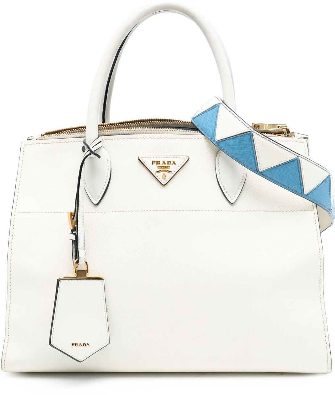 Prada City Calf Trimmed Saffiano Greche Paradigme Bag Wit