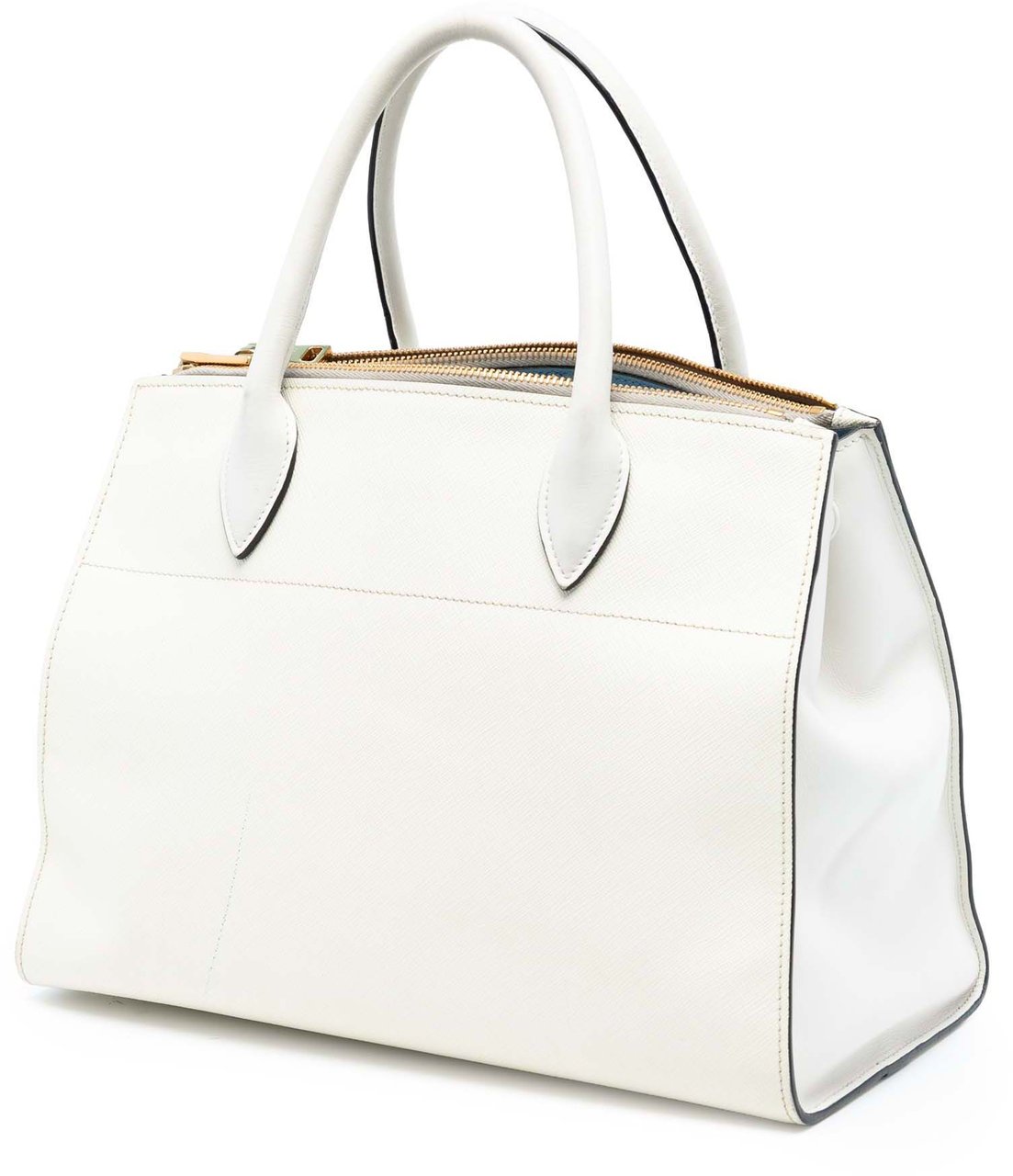 Prada City Calf Trimmed Saffiano Greche Paradigme Bag Wit