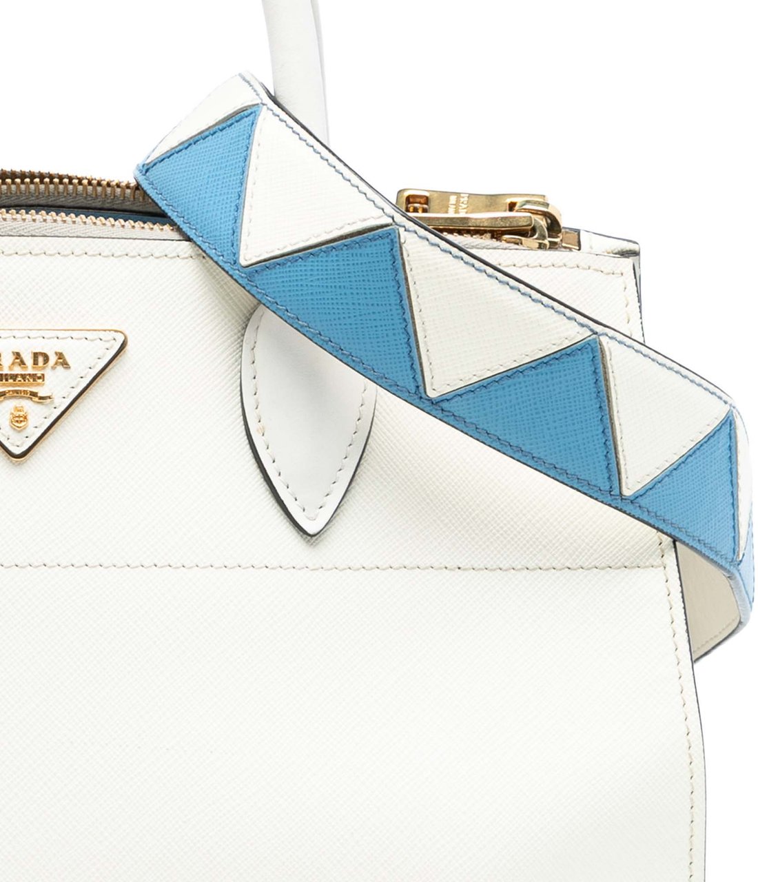 Prada City Calf Trimmed Saffiano Greche Paradigme Bag Wit