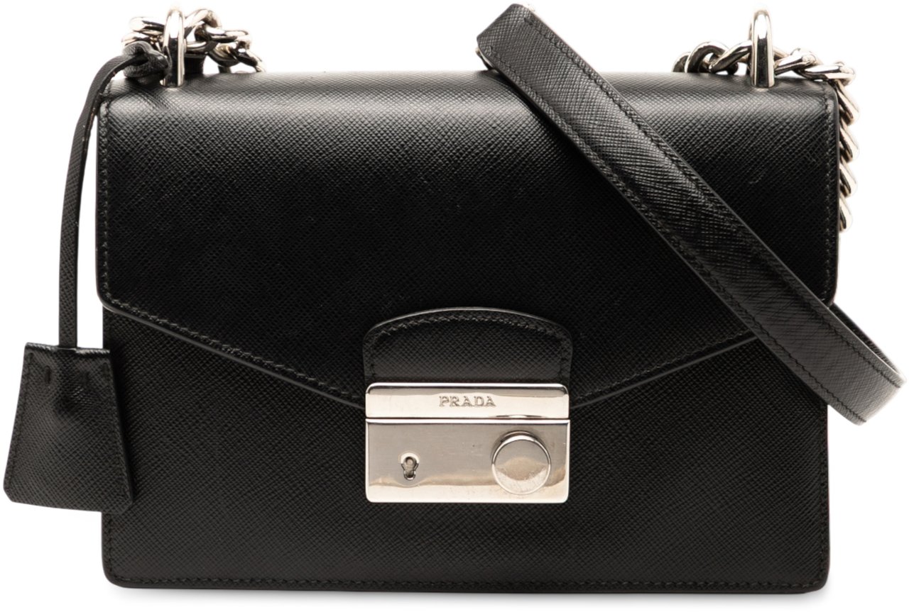 Prada Saffiano Lux Sound Lock Crossbody Zwart