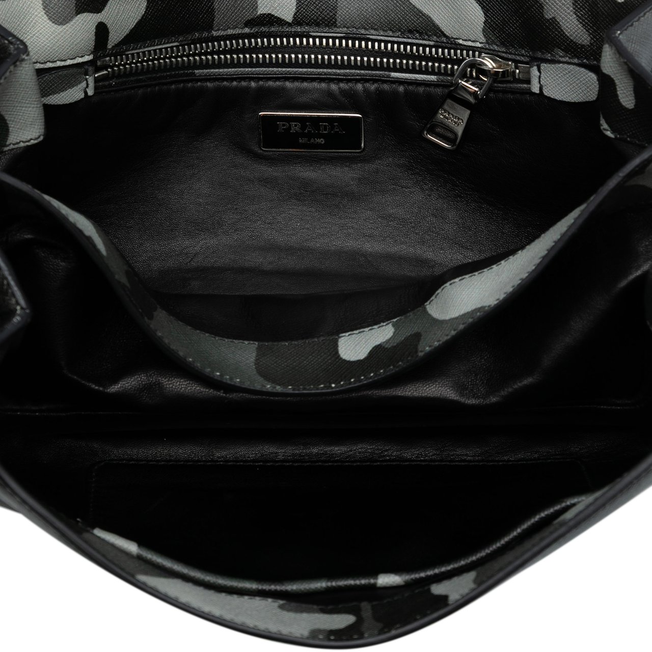 Prada Saffiano Camouflage Sound Lock Shoulder Bag Grijs