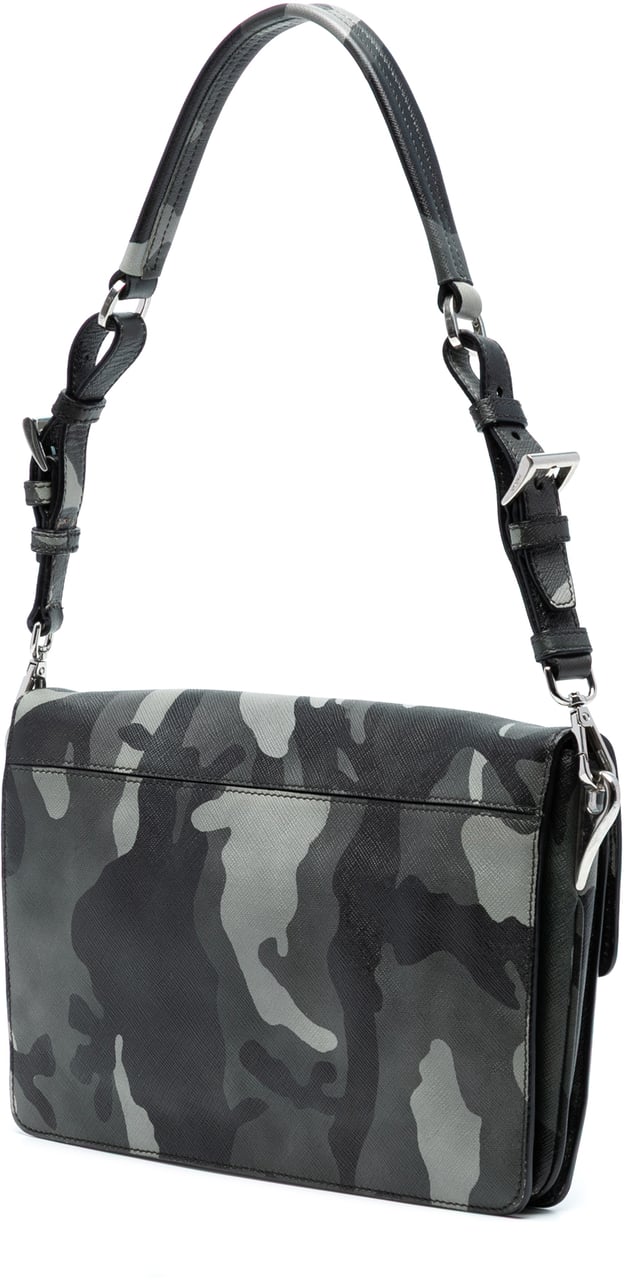 Prada Saffiano Camouflage Sound Lock Shoulder Bag Grijs