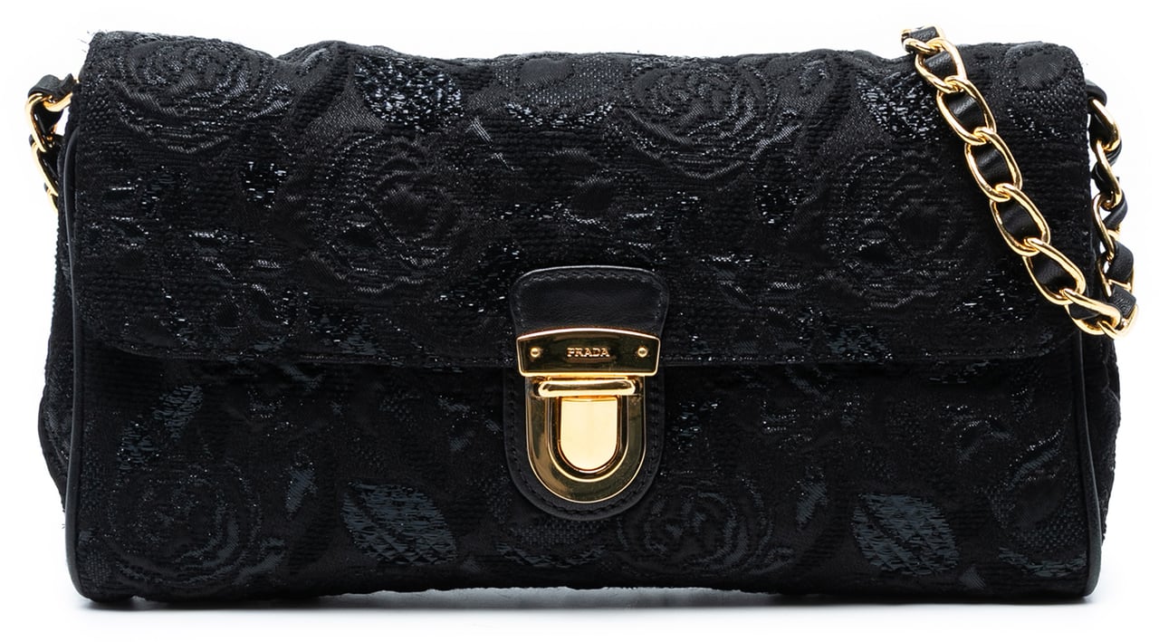 Prada Tessuto Lurex Flap Crossbody Zwart