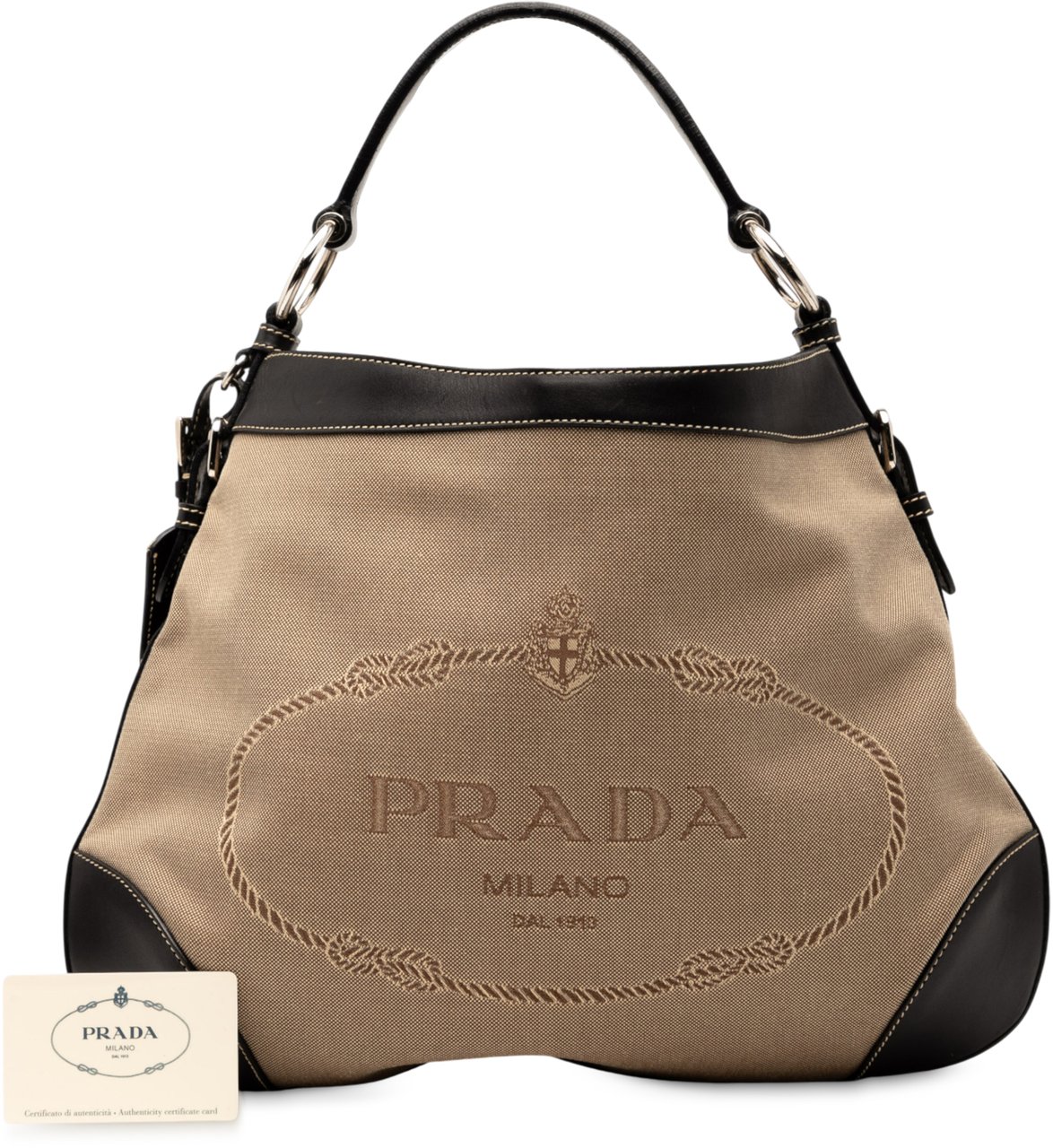 Prada Canvas Canapa Logo Hobo Bruin