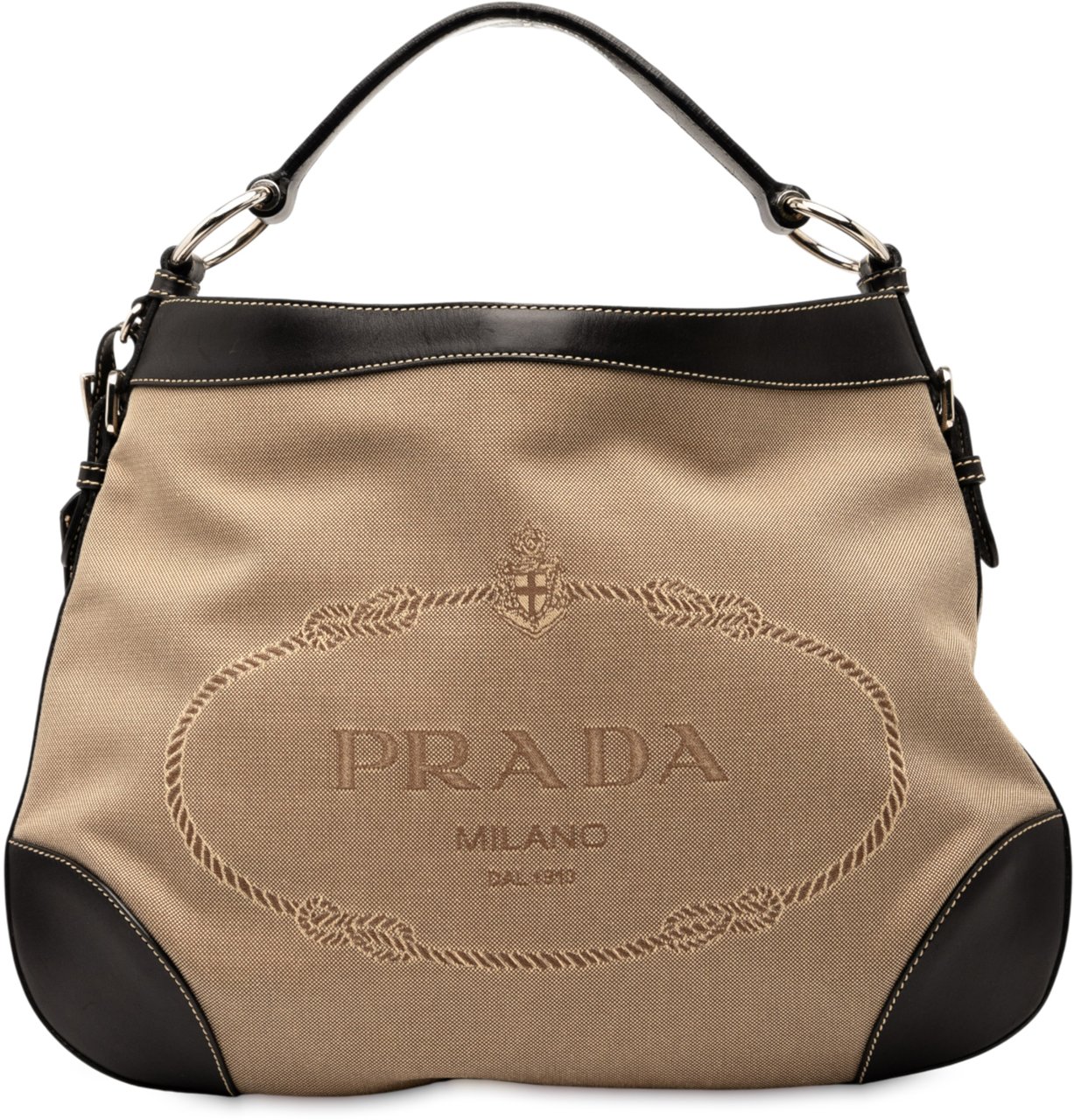 Prada Canvas Canapa Logo Hobo Bruin
