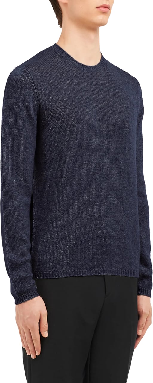 Prada Navy Crew Neck Cashmere Sweater Zwart