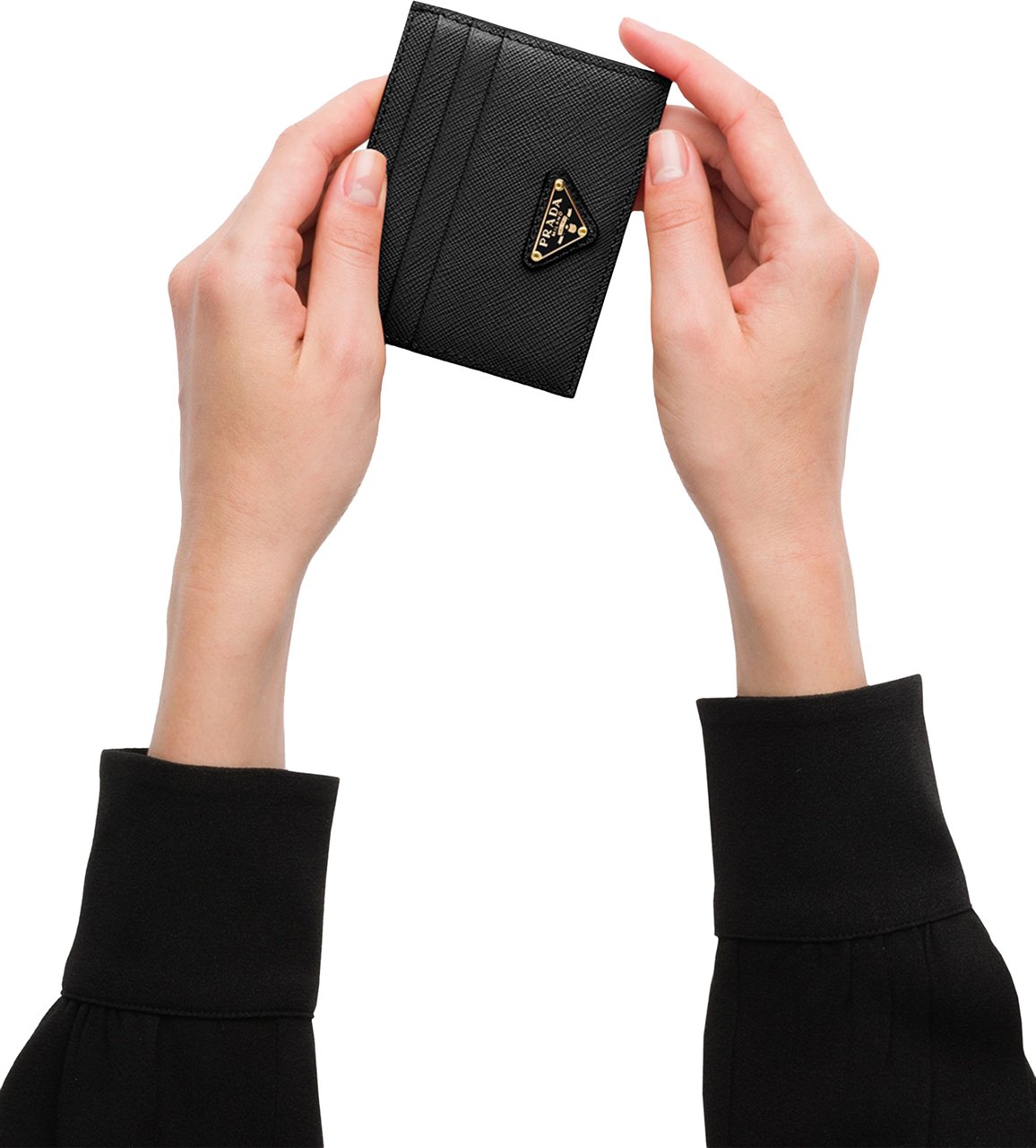 Prada Black Saffiano Leather Card Holder Zwart