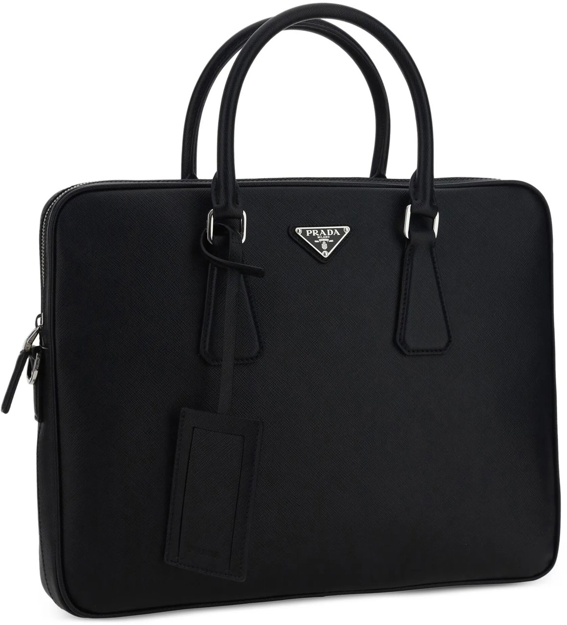 Prada Black Structured Leather Business Bag Zwart