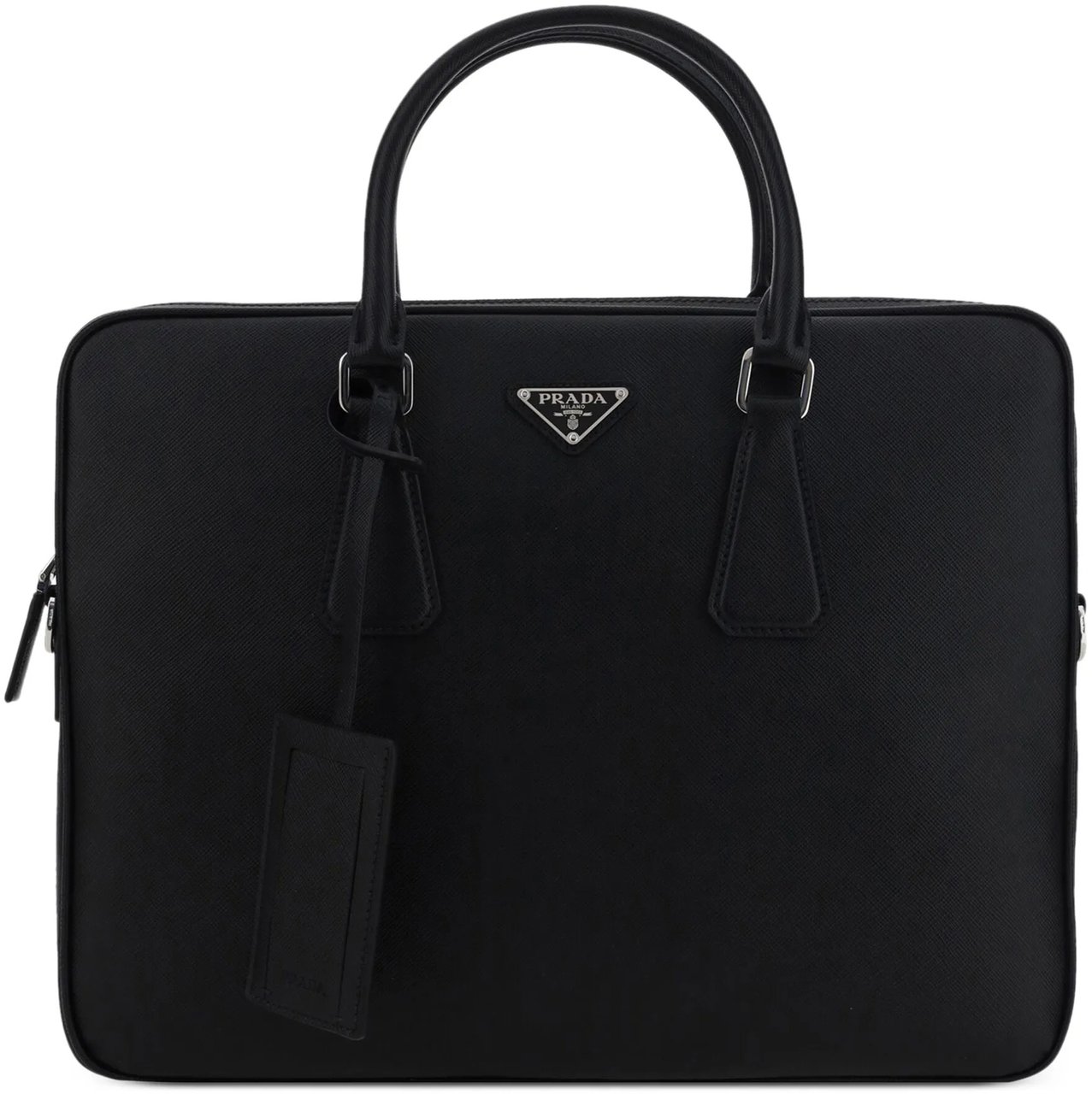 Prada Black Structured Leather Business Bag Zwart
