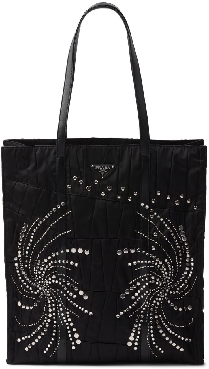 Prada Black Quilted Re-Nylon Patchwork Tote Zwart